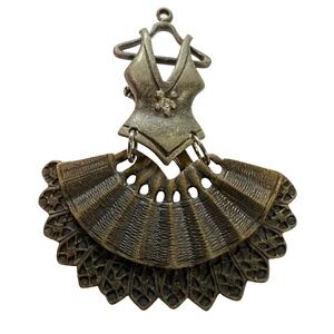 Vintage Inspired Dress Brooch Pin‎ Pendant Bronze Faux Diamond